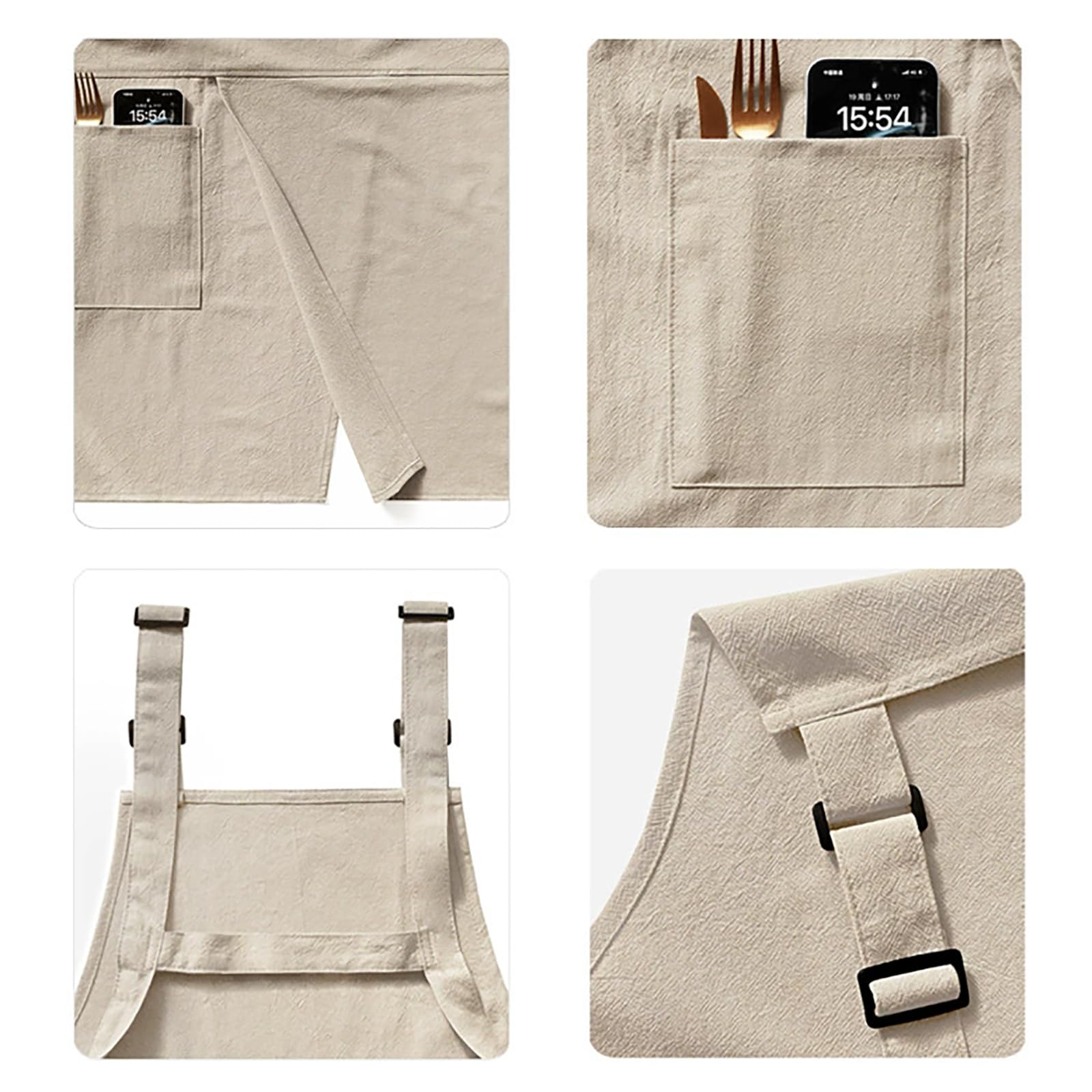 Tablier de cuisine unisexe en coton et lin avec bretelles réglables en forme de H avec poches pour cuisine, barbecue, peinture, fait à la main