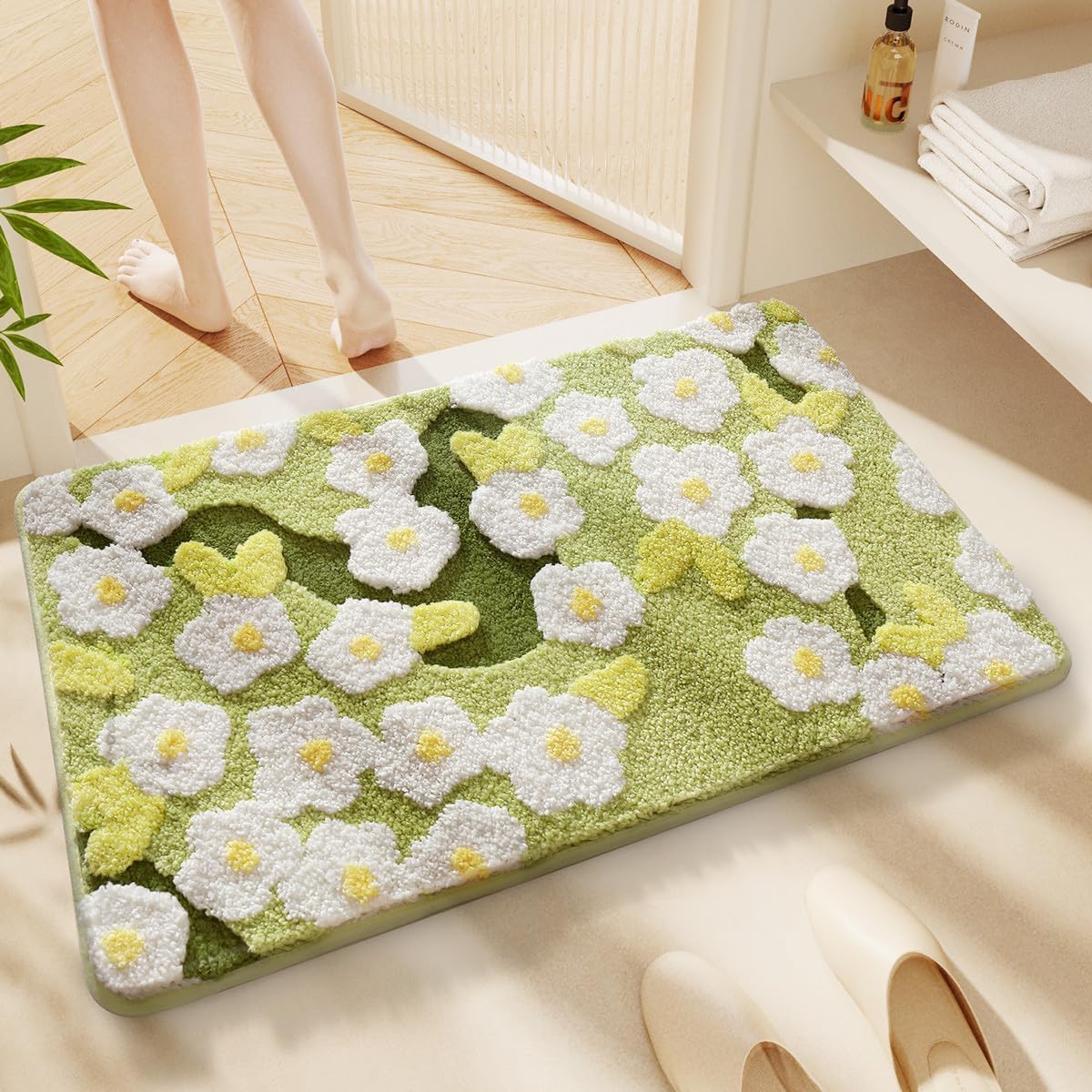 Floral Bath Mat Cute Quick Drying Carpet Machine Wash and Non Slip Bath Rug for Sink, Bedroom and Shower (30"x17", Little Flowers)