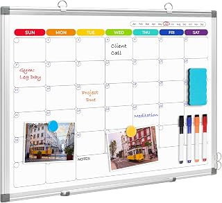 DOLLAR BOSS 24'' x 18'' Magnetic Whiteboard Calendar for wall, Double-Sided | 8-Color Printed, Magnetic Monthly Dry Erase Board, Silver Aluminum Frame, 6-Week Schedule Planner for Office, School, Dorm