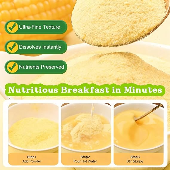 Pure Corn Porridge Instant Breakfast Mix, Unsweetened, No Added Sugar, 600g (30g X 20 Packets), Fine Powder Easy To, Low Fat