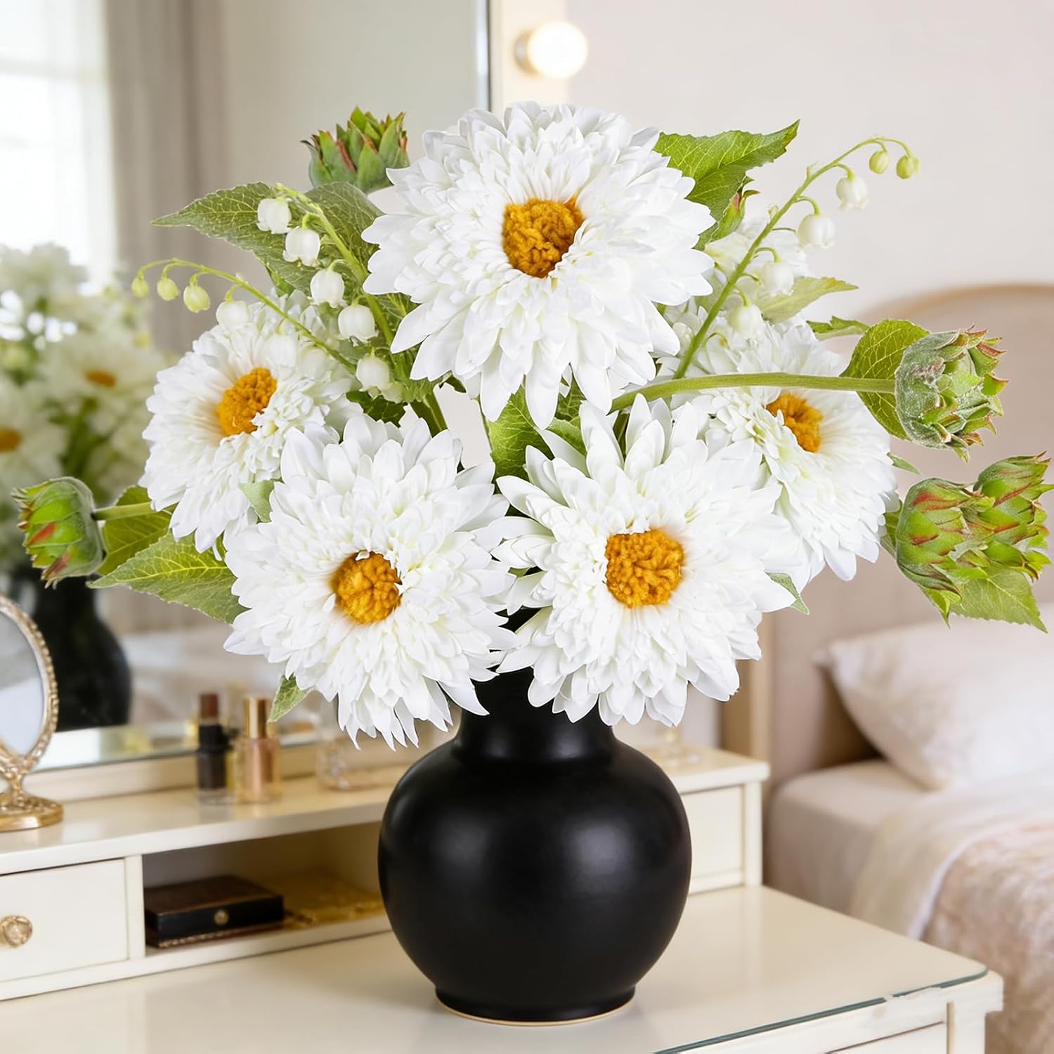 Kimura's Cabin 5Pcs White Sunflowers Artificial Flowers with Long Stems Fake Large Sunflowers Silk Faux Bouquet for Wedding Floral Arrangements Home Garden Birthday Party Indoor Decor(White) - Image 4