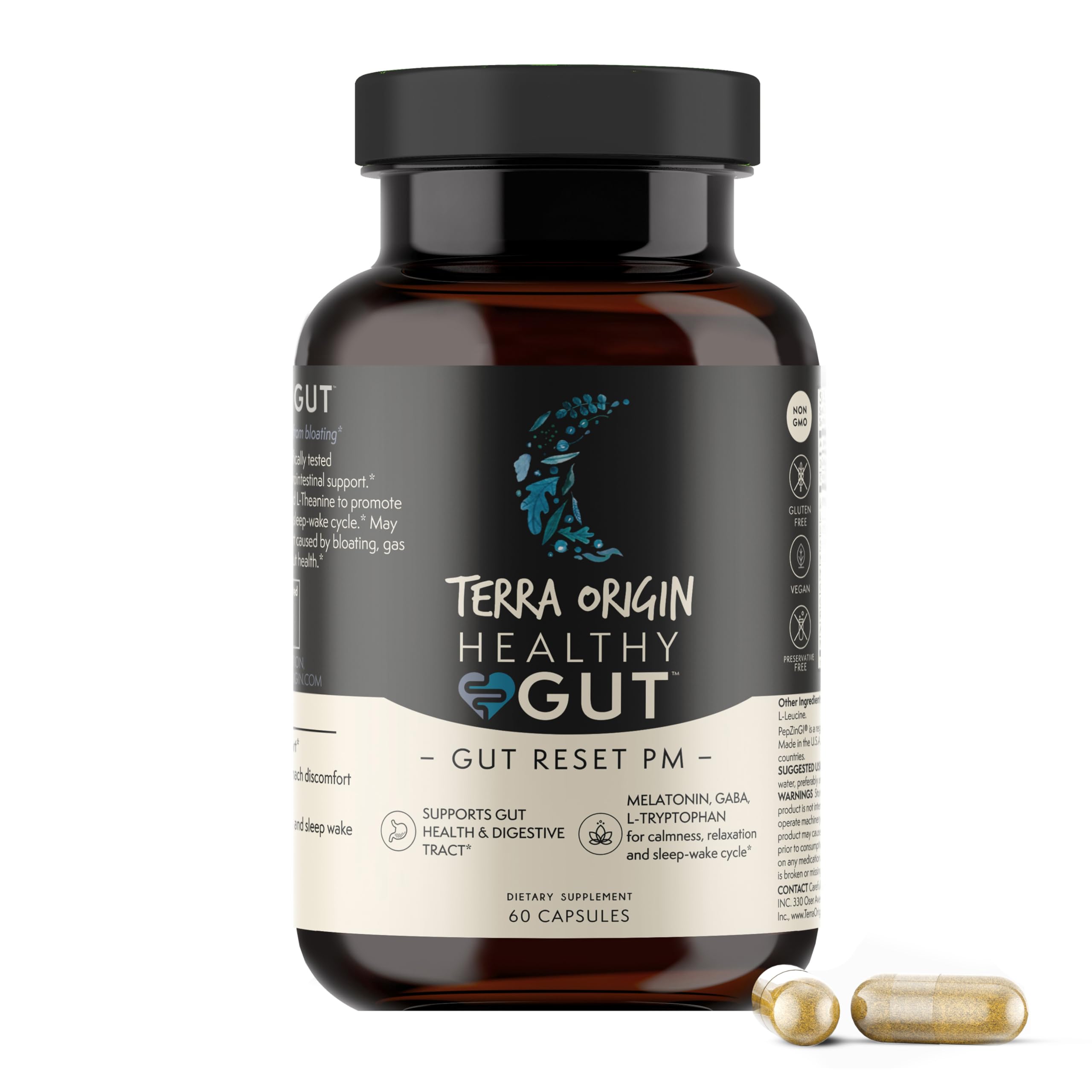 Healthy Gut Reset PM | 60 Veggie Capsules | Natural Sleep Aid Supplement for Sleep & Wake Cycles | GABA, L-Theanine, Melatonin, L-Glutamine, Licorice Root, Slippery Elm Root