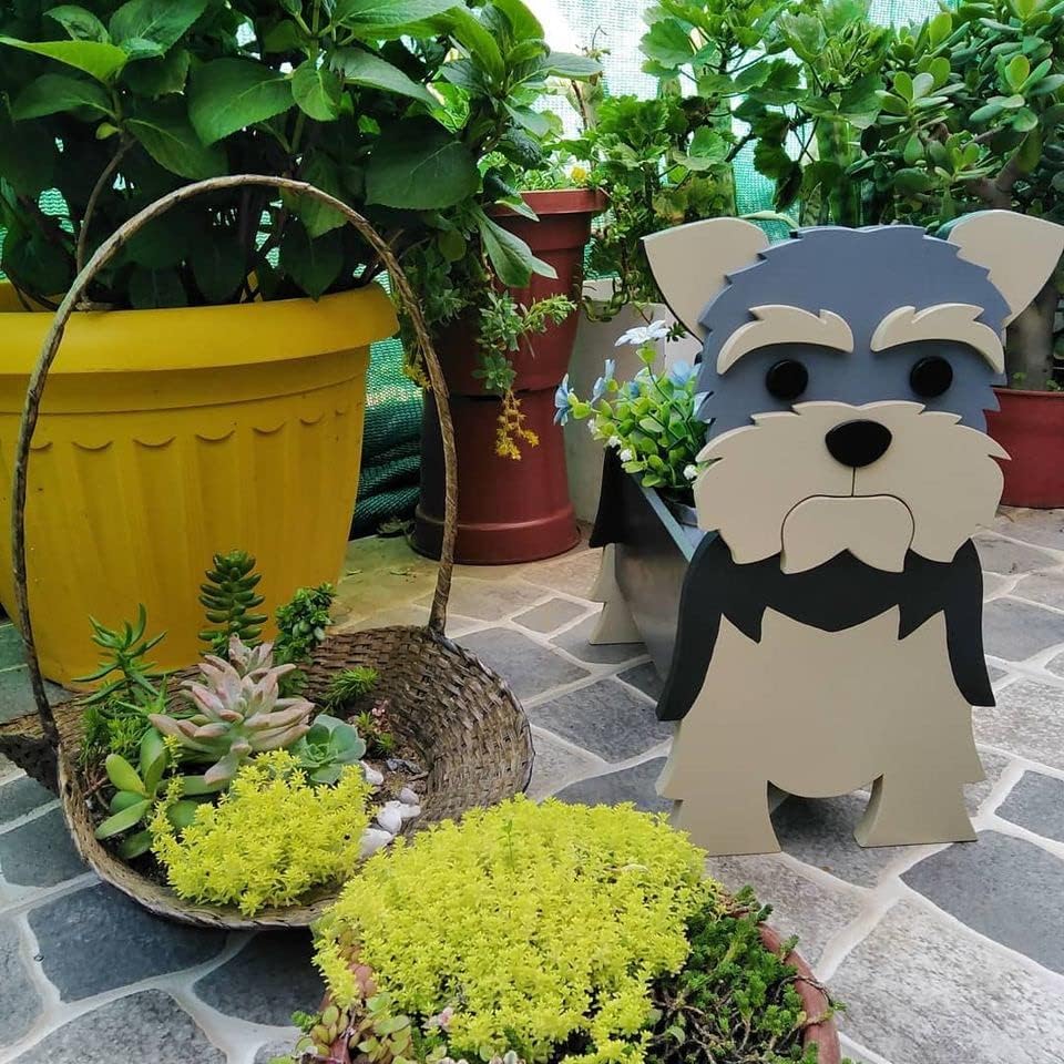 Bamboo's Grocery LoKii Gray Schnauzer Dog Planter, Cute Dog Plant Pot, Animal Shape Plant Containers, for Outdoor Indoor and Garden Decoration Plants Schnauzer Gray
