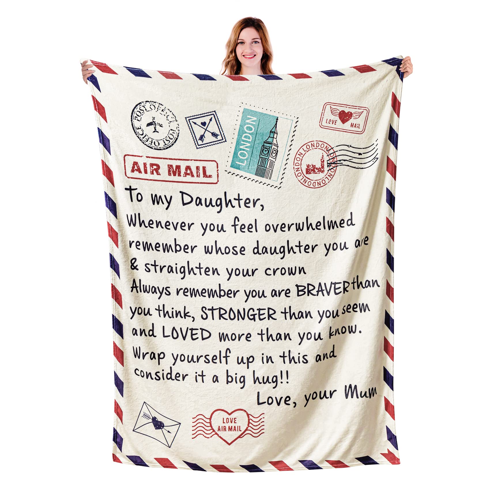 Daughter Blanket from Mom, Daughter Gift from Mom Soft Cozy Warm Fluffy Flannel Letter for Kids and Adults, Throw Blankets Christmas Decor Birthday 50x60 Inches