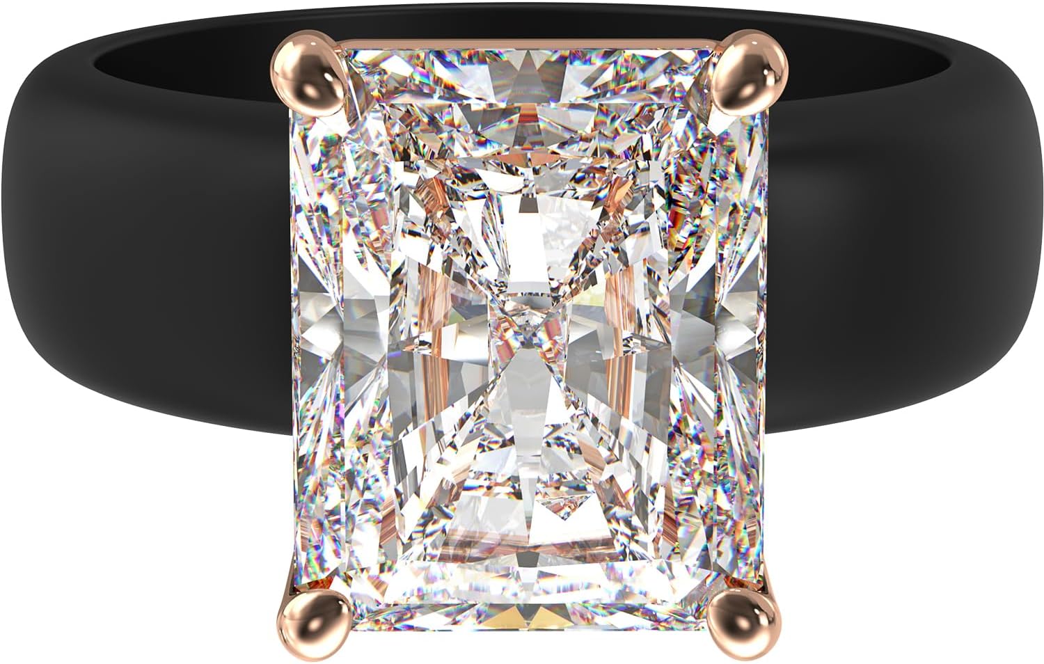 Rinfit Silicone Ring with Stone - Emerald Cut Cubic Zirconia Solitaire Engagement Ring for Women - Rubber Wedding Bands - Patented Design