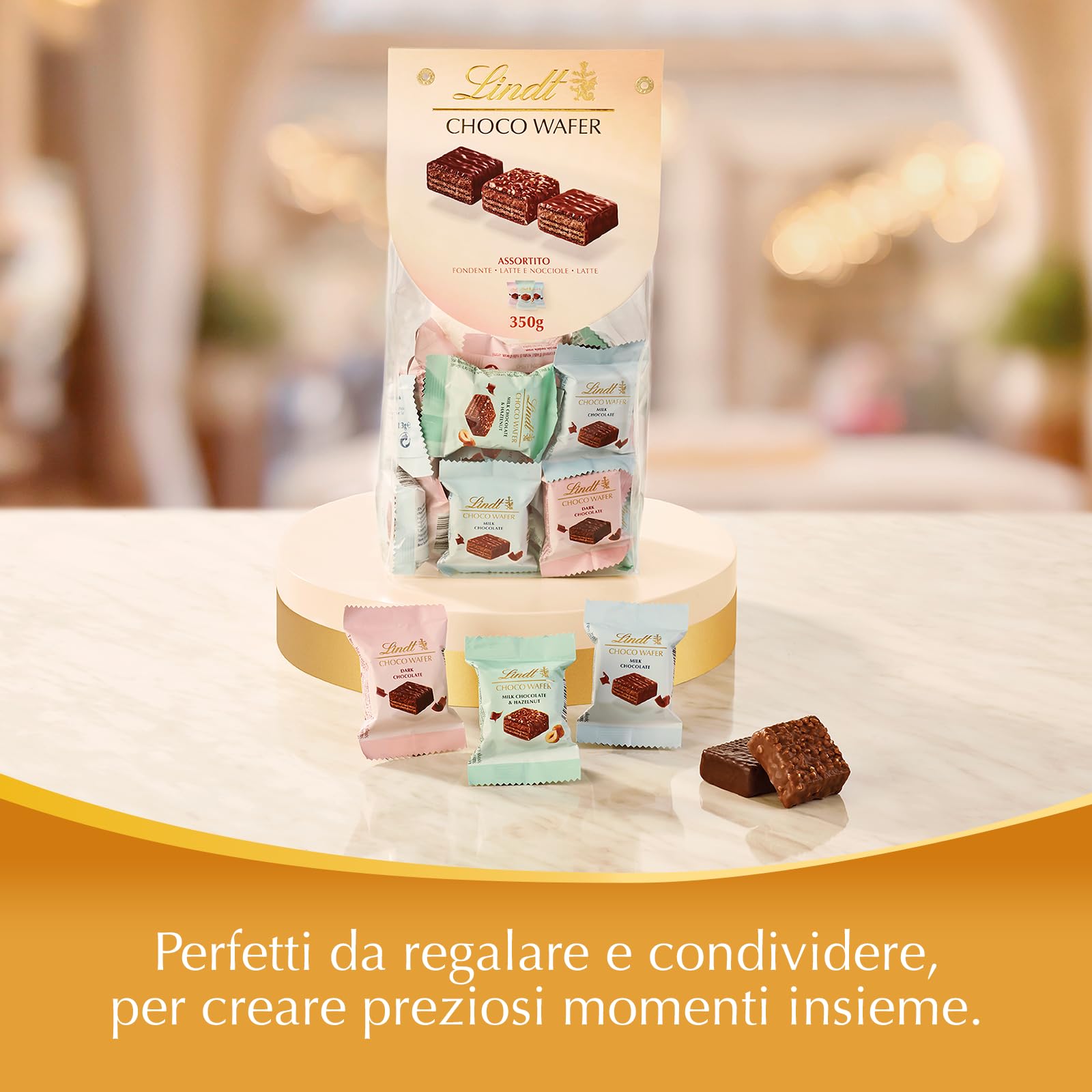 Lindt Choco Wafer, Bag assortita di creazioni di wafer e cioccolato Lindt, confezionate singolarmente, Formato 350g.
