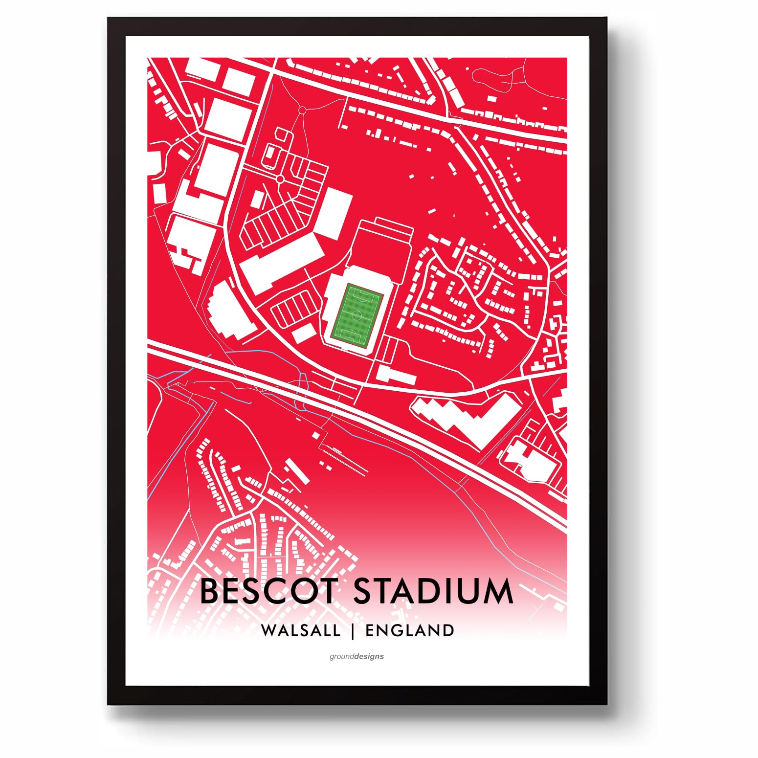 GroundDesigns WALSALL FC Football Gift BESCOT STADIUM Art Map Unframed A3 Print WFC