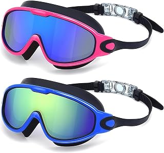 VesavifakaSchwimmbrille para hombres y mujeres 2 piezas, gafas de buceo para adultos, vista amplia de 180°, antiempañamiento, protección UV, sin fugas, gafas claras para piscina y entrenamiento en