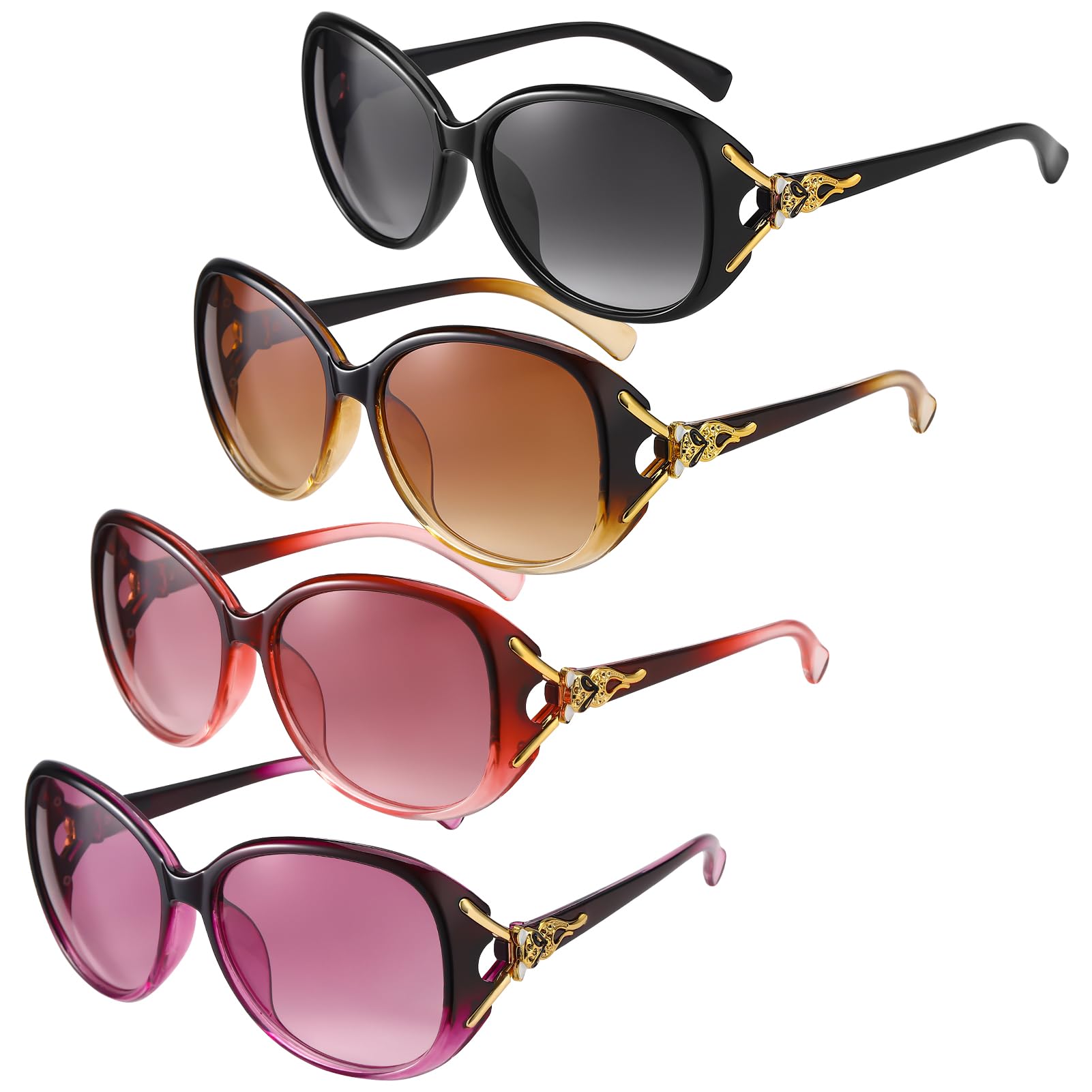 4 Pack Trendy Round Sunglasses for Women Men Retro Cat Eye Oversized Sun Glasses UV400 Protection for Outdoor