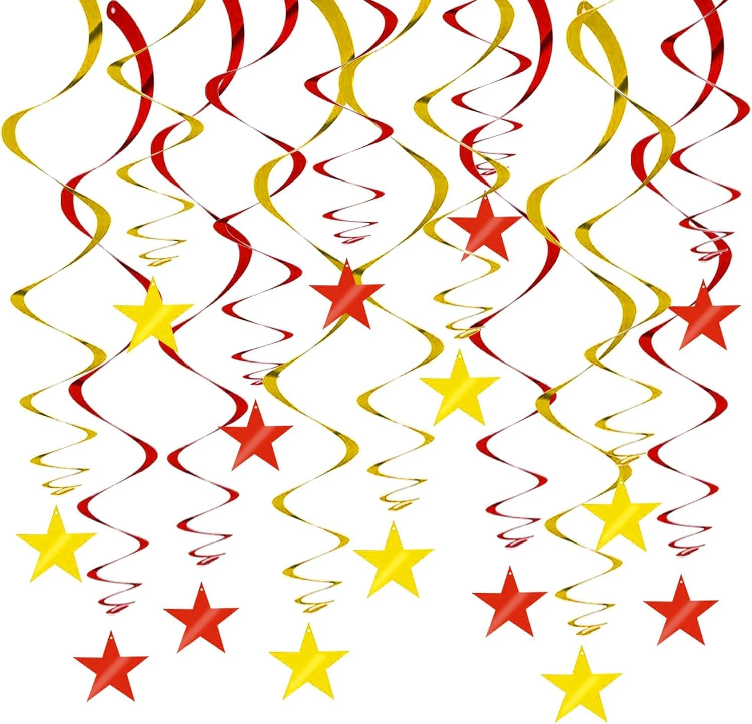 RIBBOOO 15 PCS Red Gold Star Hanging Swirl Reflective Paper Garland Glitter Garland Streamer for Graduation Wedding Baby Shower Birthday party Anniversary Christmas Helloween Decorations