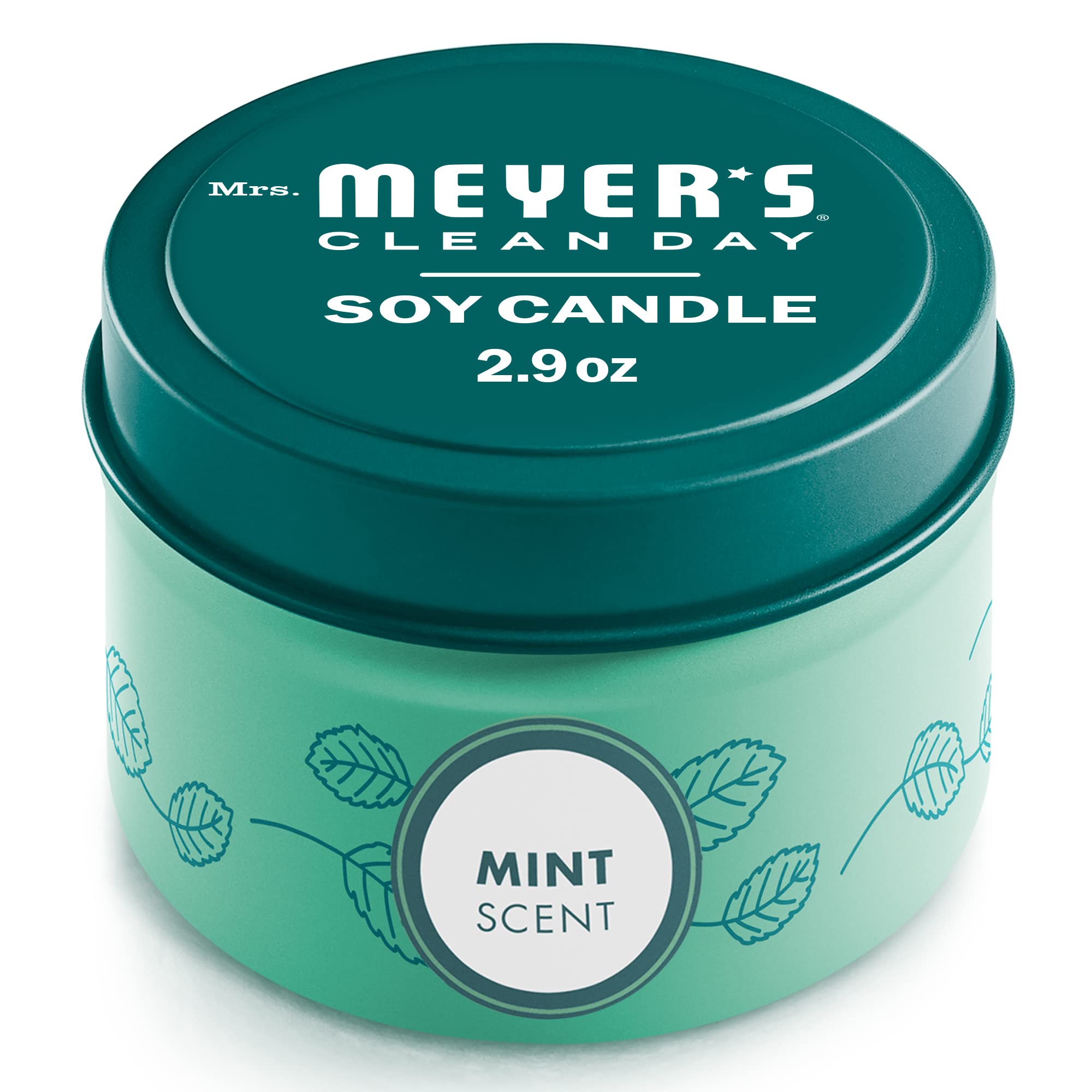 Mrs. Meyer's Scented Soy Tin Candle, 12 Hour Burn Time, Made with Soy Wax and Essential Oils, Mint, 2.9 oz