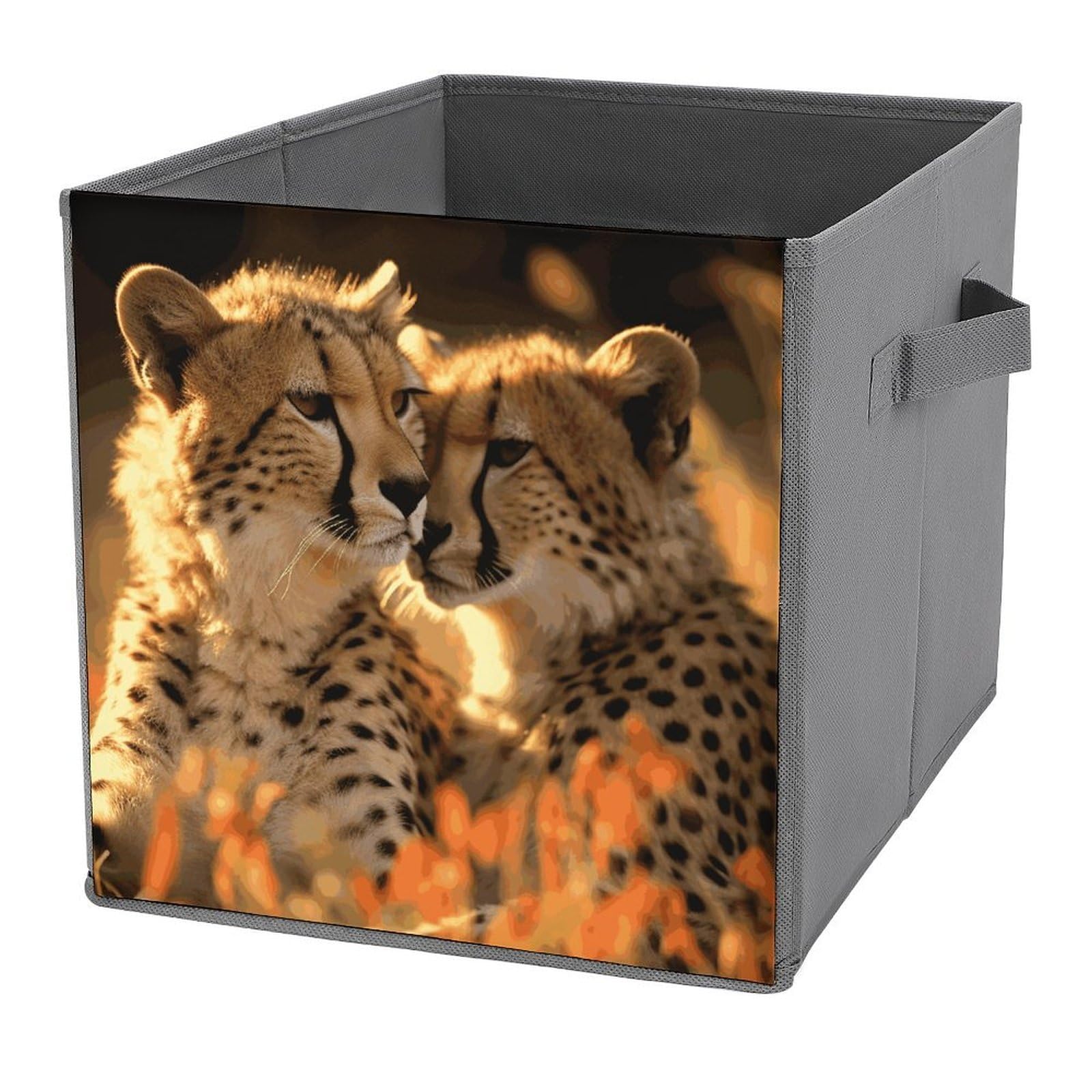 NONHAI Collapsible Storage Bins with Dual Handles Fabric Storage Basket Foldable Cubes Organizer Baskets Cheetah Love Storage Boxes for Organizing Clothing Cube Storage Organizer Bins