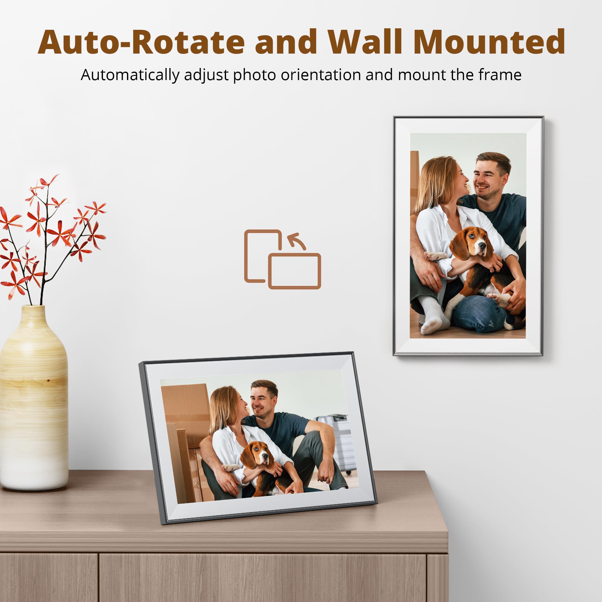 Dragon Touch Frameo Cyfrowa ramka na zdjęcia 15,6" – 1920 x 1080 FHD IPS ekran dotykowy WiFi, elektroniczna ramka na zdjęcia z pamięcią 32 GB, automatyczne obracanie, natychmiastowe udostępnianie