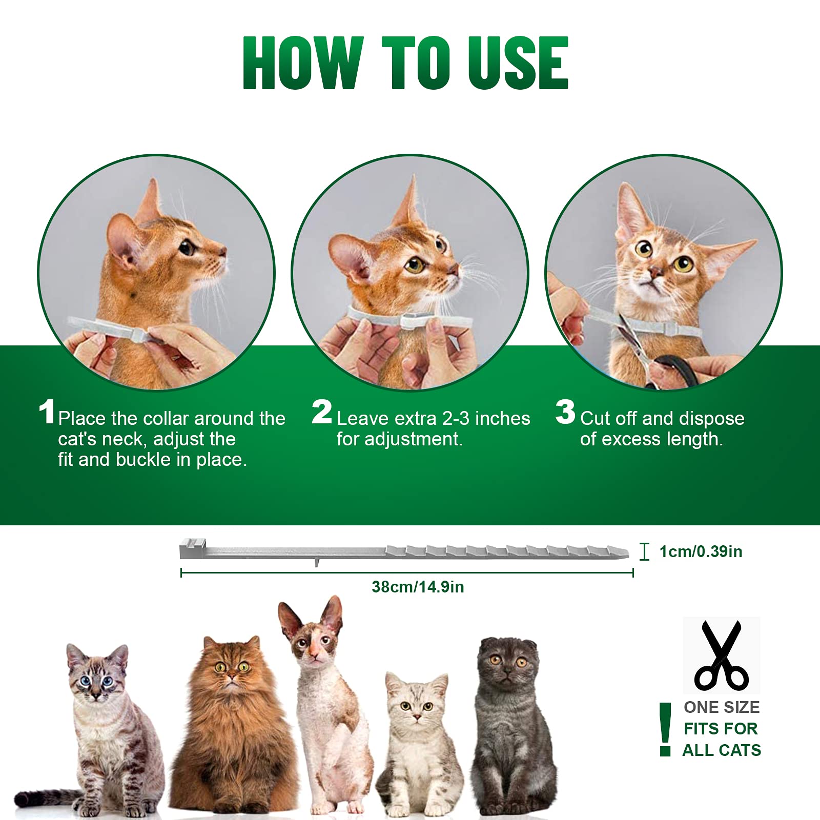 Collare Antiparassitario per Gatti, Collare Antipulci per Gatti Impermeabile Regolabile Naturale con Protezione di 8 Mesi, Si Illumina al Buio, Soluzione Sicuro Contro i Parassiti per Gatto