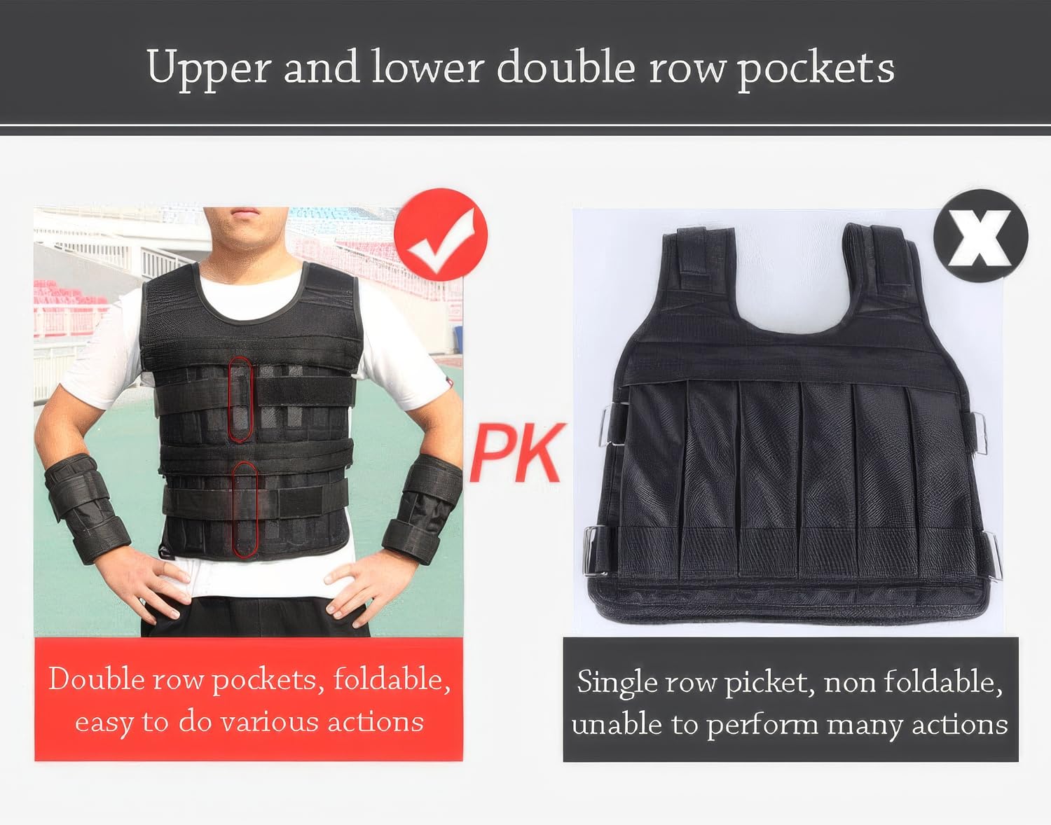 Gilet da allenamento regolabile da uomo, peso 12,8 kg, 42 x 55 cm, nero, con pesi in ferro, per corsa, allenamento, design sottile