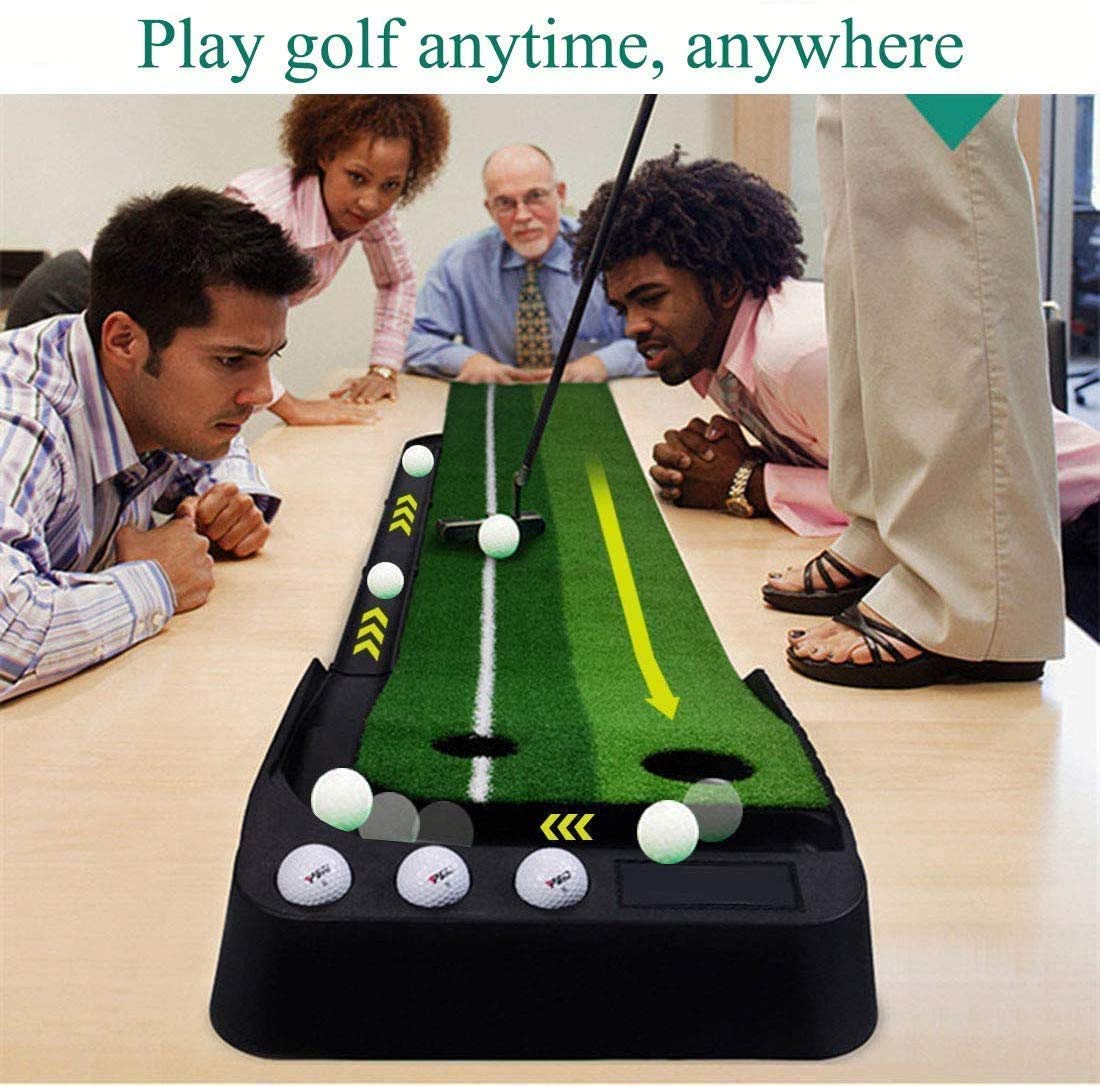 Profi Golf Puttingmatte mit Tragbarer Übungsmatte - Mini Putting Green für Zuhause, Büro und Gym - Inkl. Putter und 6 Bälle