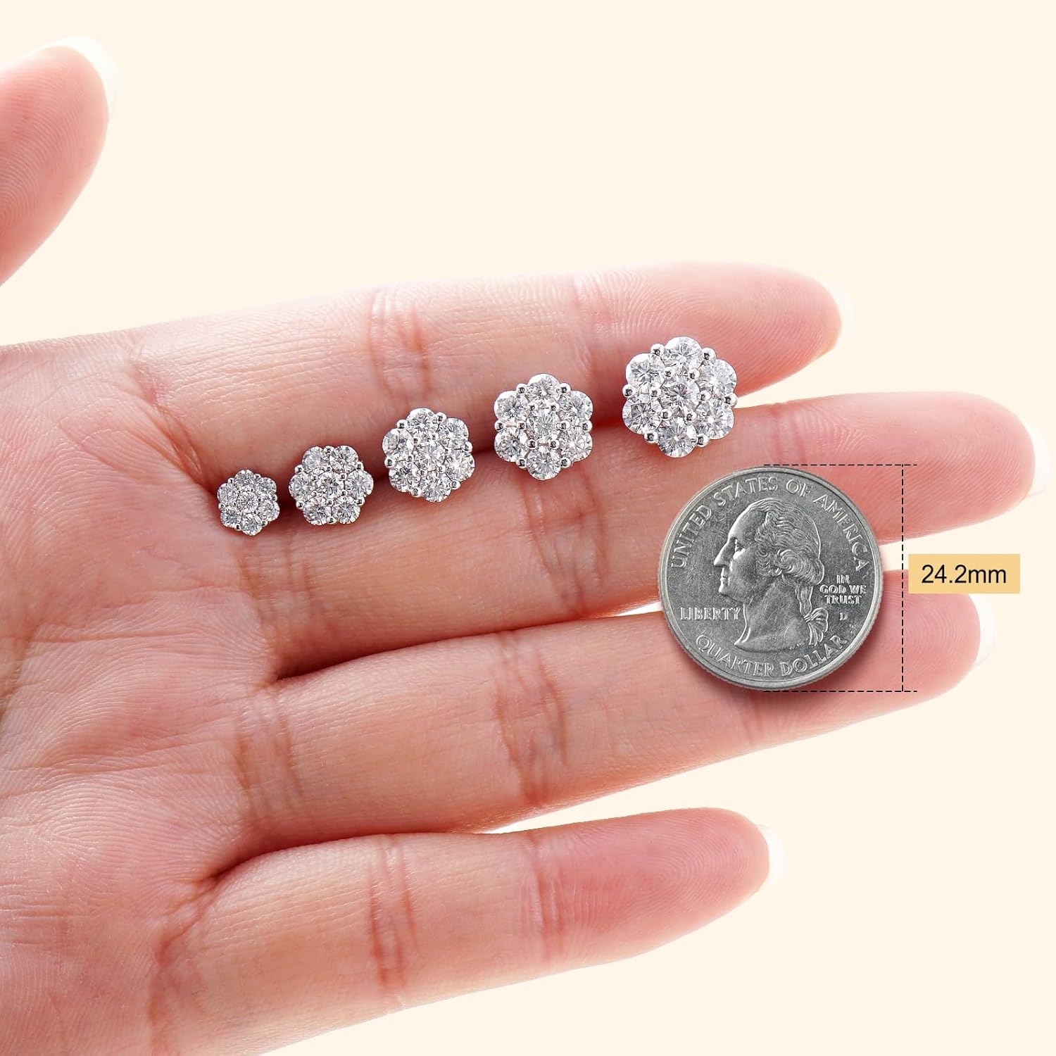Moissanite Earrings for Men, Sterling Silver S925 Flower Cluster Stud Earrings Screw Back Earrings for Women, 7-Stone Design - Image 6