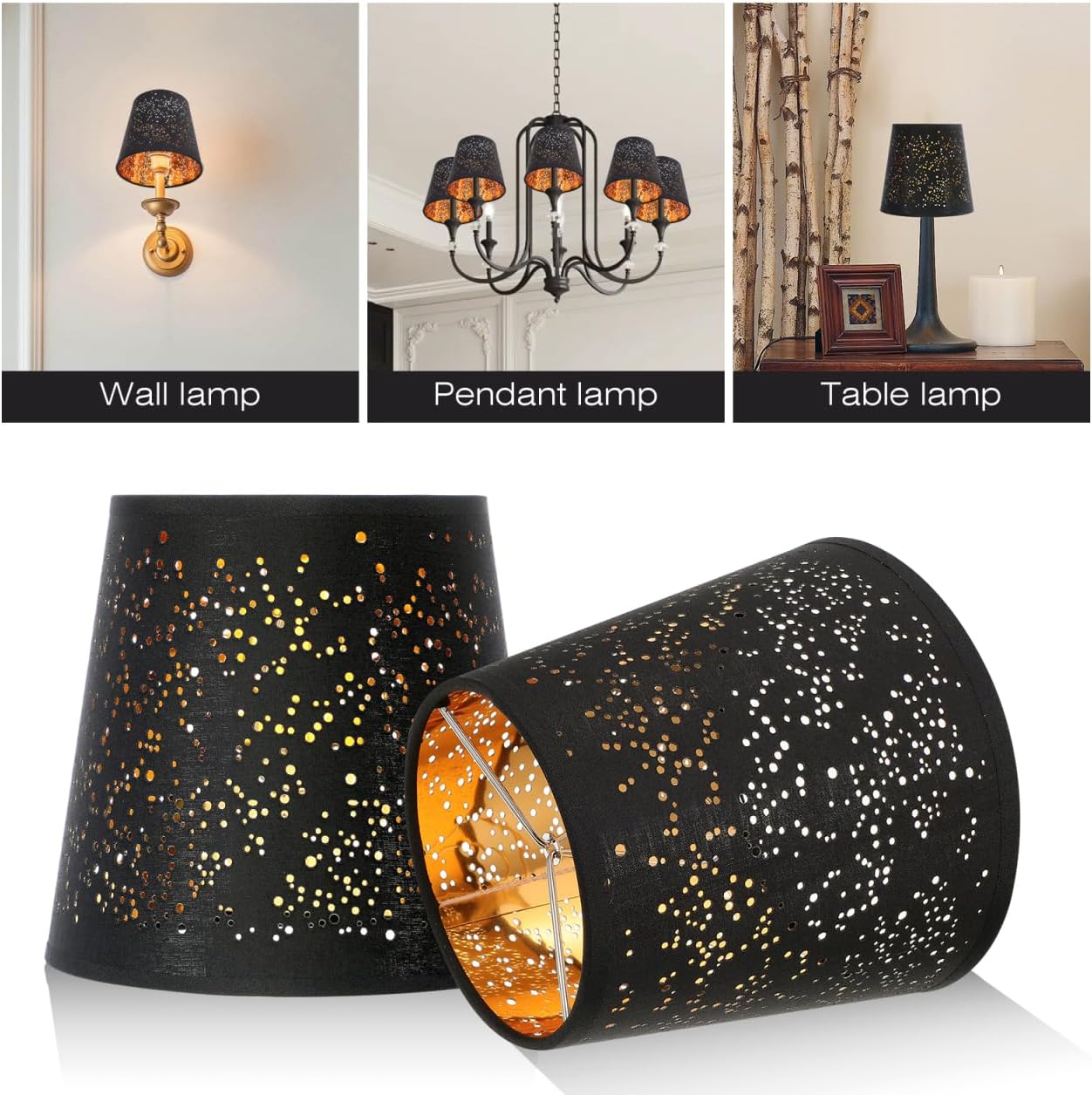 ibasenice Clip-On Lamp Shade 5.9x5.9x5.5 Inch, Hollow-Out Fabric Bulb Cover for Warm Diffused Light, Easy Install for Table Floor Wall Lamps in Bedroom Living Room