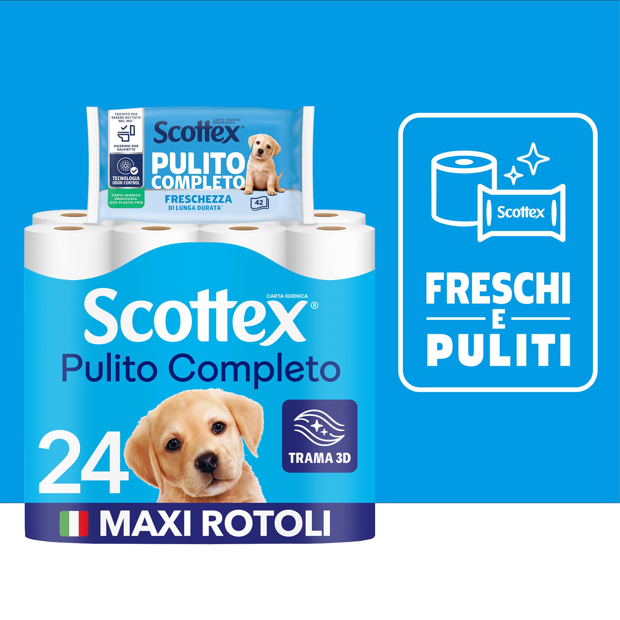 Scottex Carta Igienica, Formato Salvaspazio, Confezione 100% Riciclabile, Fatto in Italia, 24 Rotoli