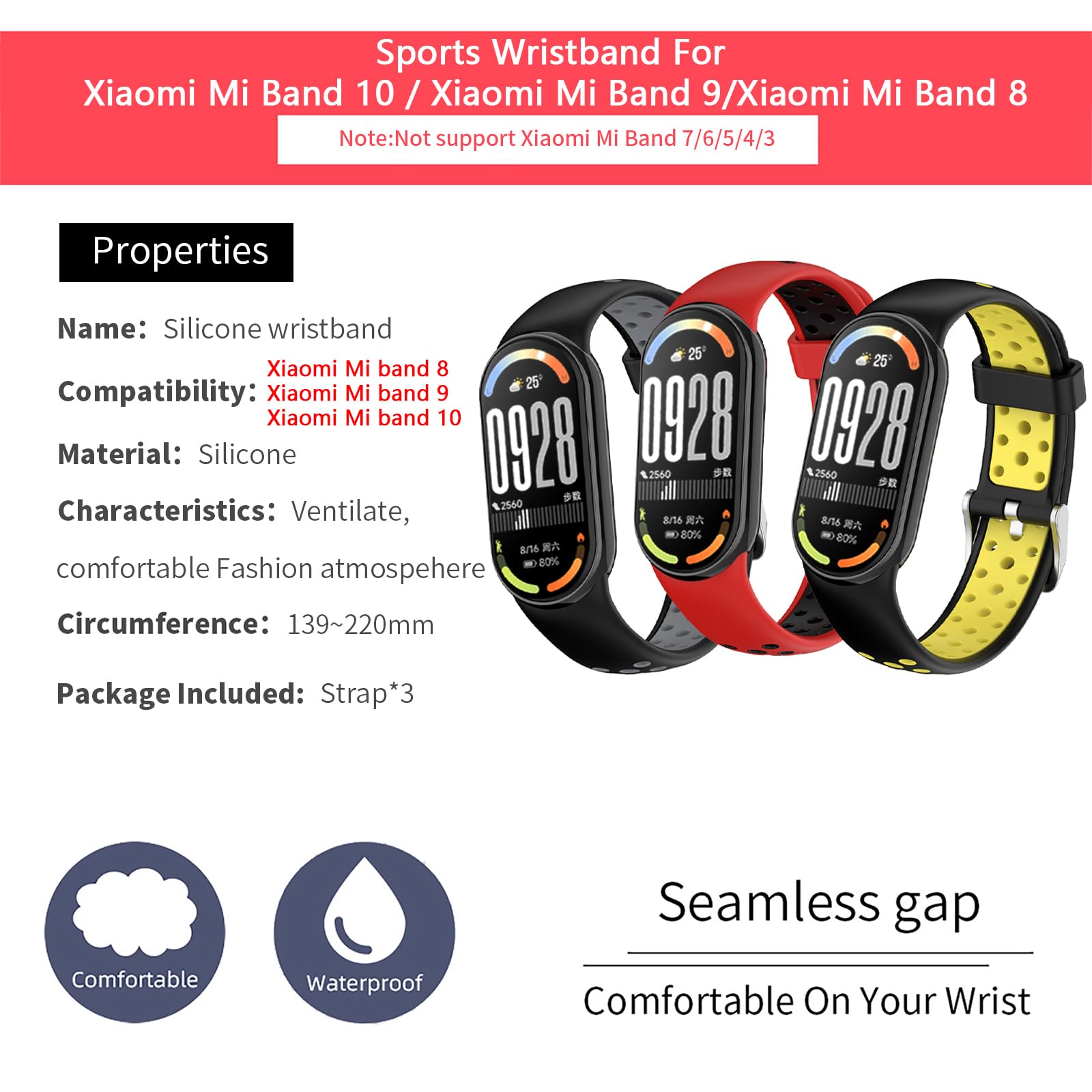 Montre Xiaomi Connectée MoKo 3 Pièces Bracelets Compatible Avec Xiaomi Mi Band 9/Mi Band 8 Montre Xiaomi Connectée MoKo 3 Pièces Bracelets Compatible Avec Xiaomi Mi Band 9/Mi Band 8