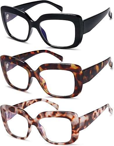 Lentes de lectura de gran tamaño para mujer, con bloqueo de luz azul, para lectura de computadora, antifatiga ocular