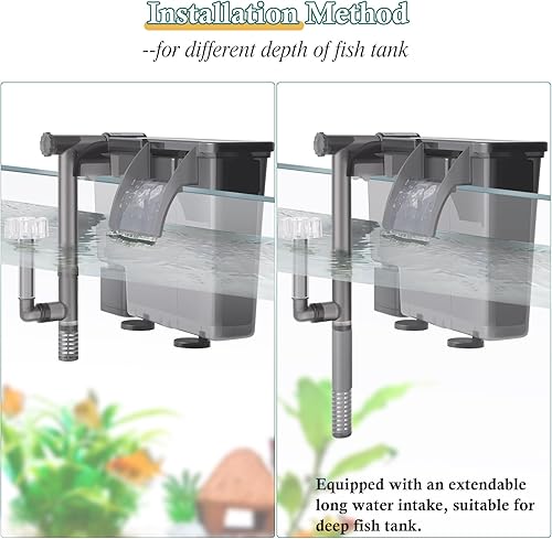 Miniatura 7 de Filtro de acuario colgante de 5 W, filtro silencioso para tanque de peces de 124 GPH con esponja de filtro y carbón activado, filtro de cascada