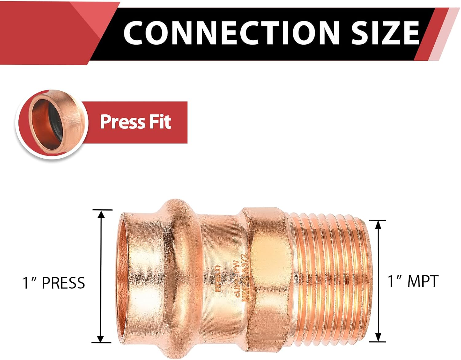 (Pack of 5) EFIELD Press Copper Fittings,1-Inch Copper Press x 1-inch Male Copper Adapter, LBP Design,(PRESS046)