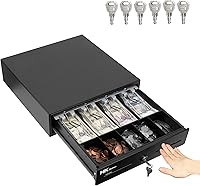 Vista 1 de HK SYSTEMS Cajón manual resistente de 13 pulgadas con 4 billes/5 monedas, hasta extraíble, dos ranuras mediales, color negro