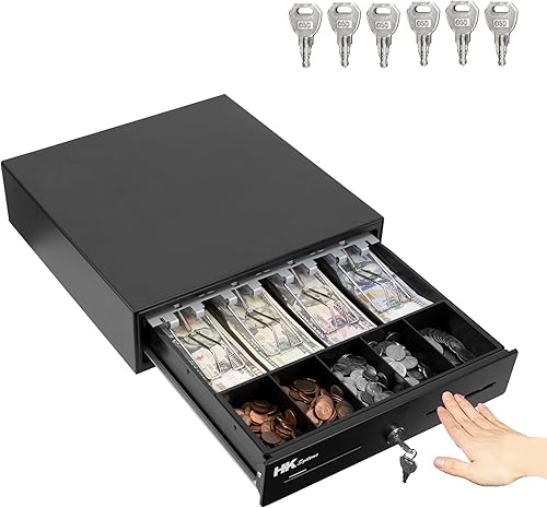 HK SYSTEMS Cajón manual resistente de 13 pulgadas con 4 billes/5 monedas, hasta extraíble, dos ranuras mediales, color negro