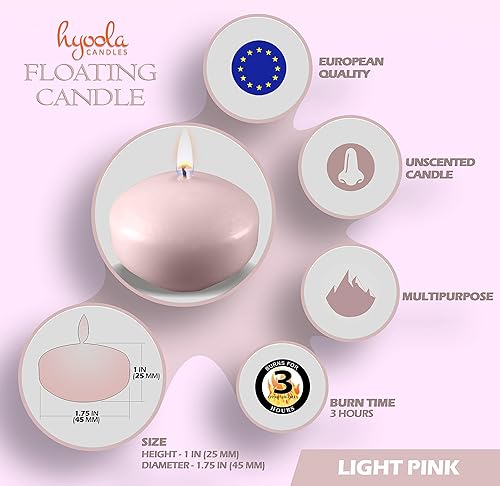 Miniatura 2 de Hyoola Velas flotantes de color rosa claro prémium de 1.75 pulgadas, 3 horas de tiempo de combustión, fabricadas en Europa, paquete de 20