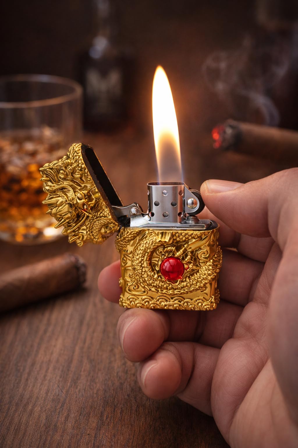 Luxury Dragon Metal Fluid Lighter – Refillable Pocket Lighter with Red Gem Design, Vintage Collectible Cigarette Lighter for Men, Gift for Smokers-picture-23