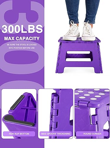 Miniatura 8 de Dyforce Taburete plegable de 9", taburete para niños, taburetes resistentes para adultos, taburetes compactos, taburetes ligeros para niños pequeños