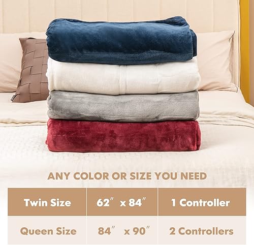 Miniatura 7 de GOFLAME Manta térmica eléctrica de 62 x 84 pulgadas, lavable a máquina, manta térmica de franela suave con 10 niveles de calefacción, apagado