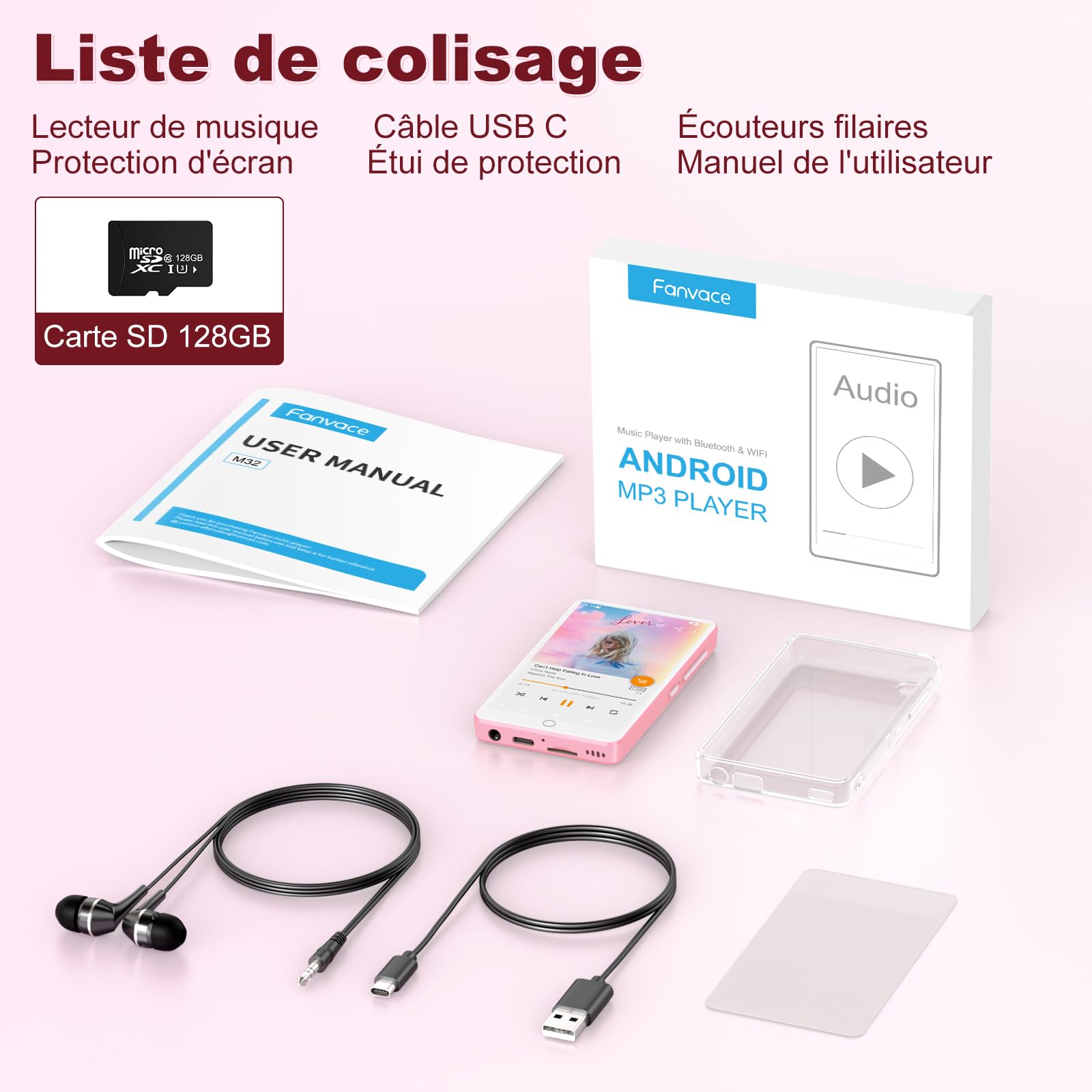 144 Go Lecteur MP3 Spotify avec WiFi et Bluetooth, Lecteur MP4 Android pour Enfant, écran Tactile 4,02 Pouces, Audible, Amazon Music et Play Store