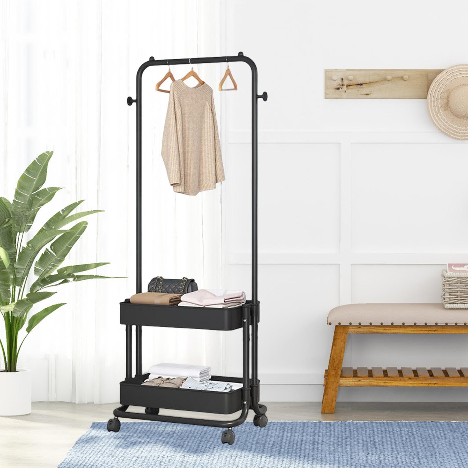 Carrello per lavanderia con appendiabiti a rotelle, soluzione versatile per riporre i vestiti in spazi come dormitori e camere da letto, appendiabiti su ruote,