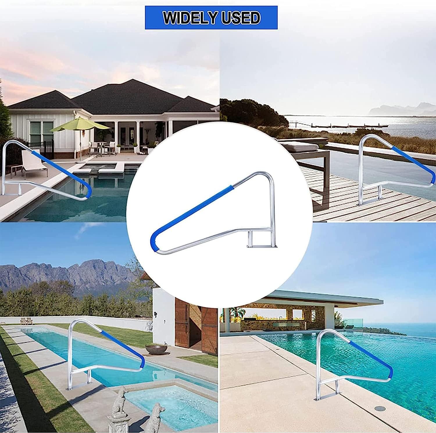 Swimming Pool Safe Hand Rail Pool Railing Pool Rail Swimming for Inground Pool, Stainless Steel Pool Safe il with Quick Mount Accessories for Spa Club or Water Park