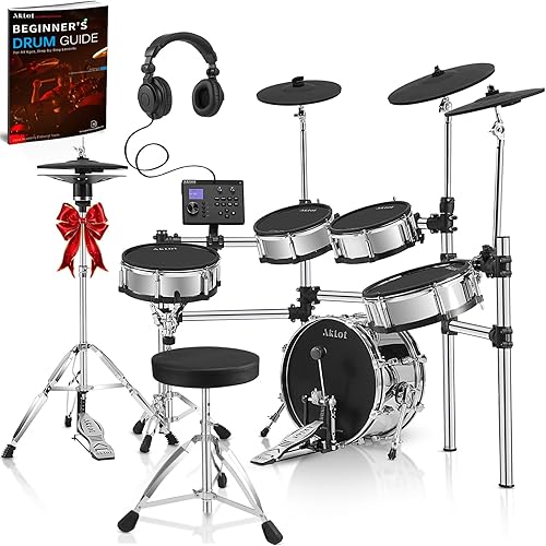 AKLOT Acoustic-Style Electric Drum Set: Independent 16’’ Wooden Bass Drum and 12’’ Snare, Triple-Zone Ride Cymbal, Standalone Hi-Hat, Full Mesh Pads, 460 Sounds, USB MIDI, Throne, Sticks (B-CORE543)