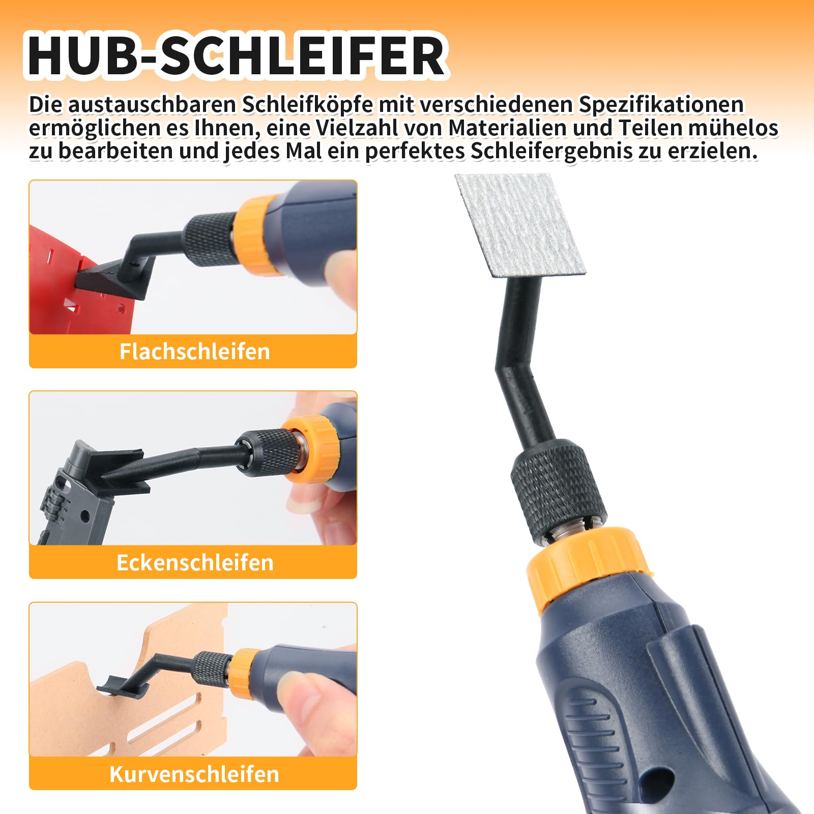 Hubschleifer, variable Drehzahl und USB-Aufladung mit LED-Licht, Stiftschleifer mit 6 Schleifköpfen, geeignet zum Schleifen, Polieren, Finishen und für DIY-Projekte (BLAU)