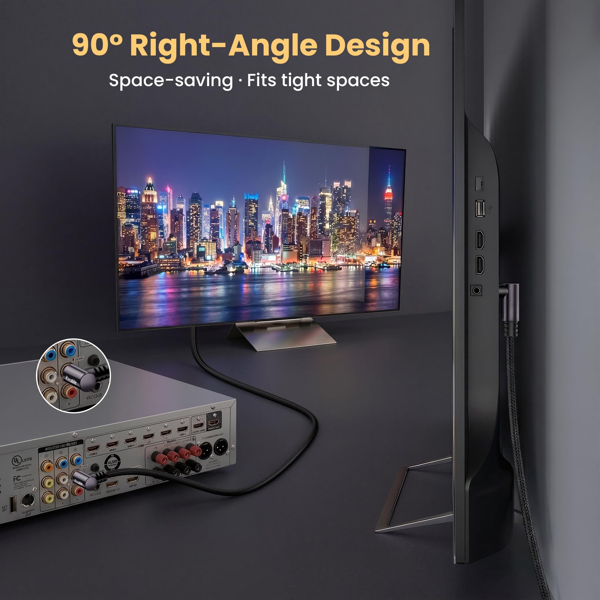 Cavo audio coassiale RCA a 90 gradi per subwoofer, 30 m, cavo RCA analogico digitale a doppia schermatura, connettori placcati oro ad angolo retto, intrecciato, per HDTV, subwoofer, sistema Hi-Fi