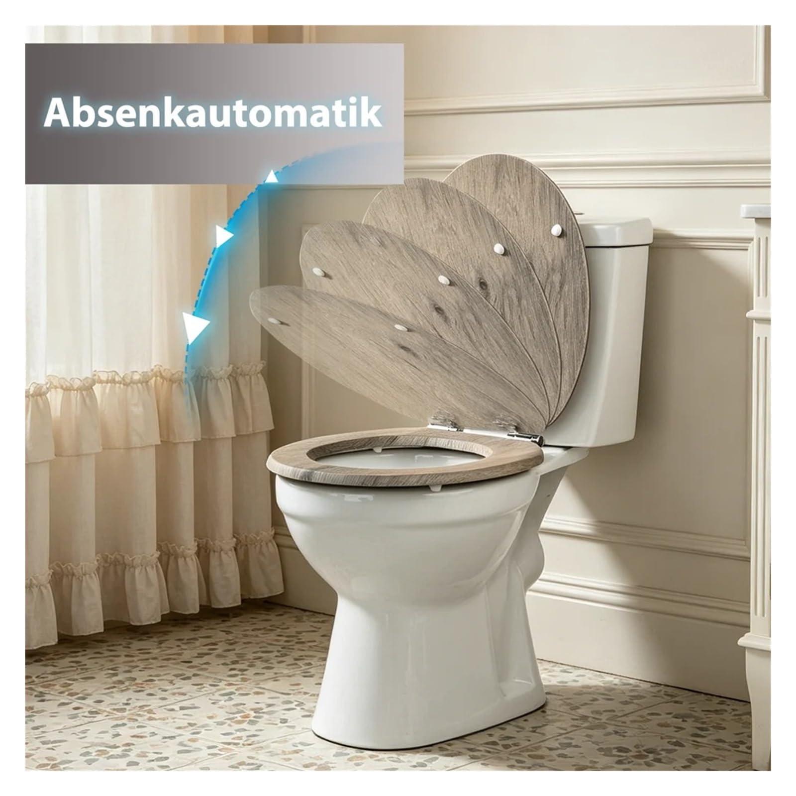 Copriwater Con Abbassamento Automatico Sedile WC Universale In Legno MDF Occhiali Antibatterici Installazione Semplice Robusto E Confortevole