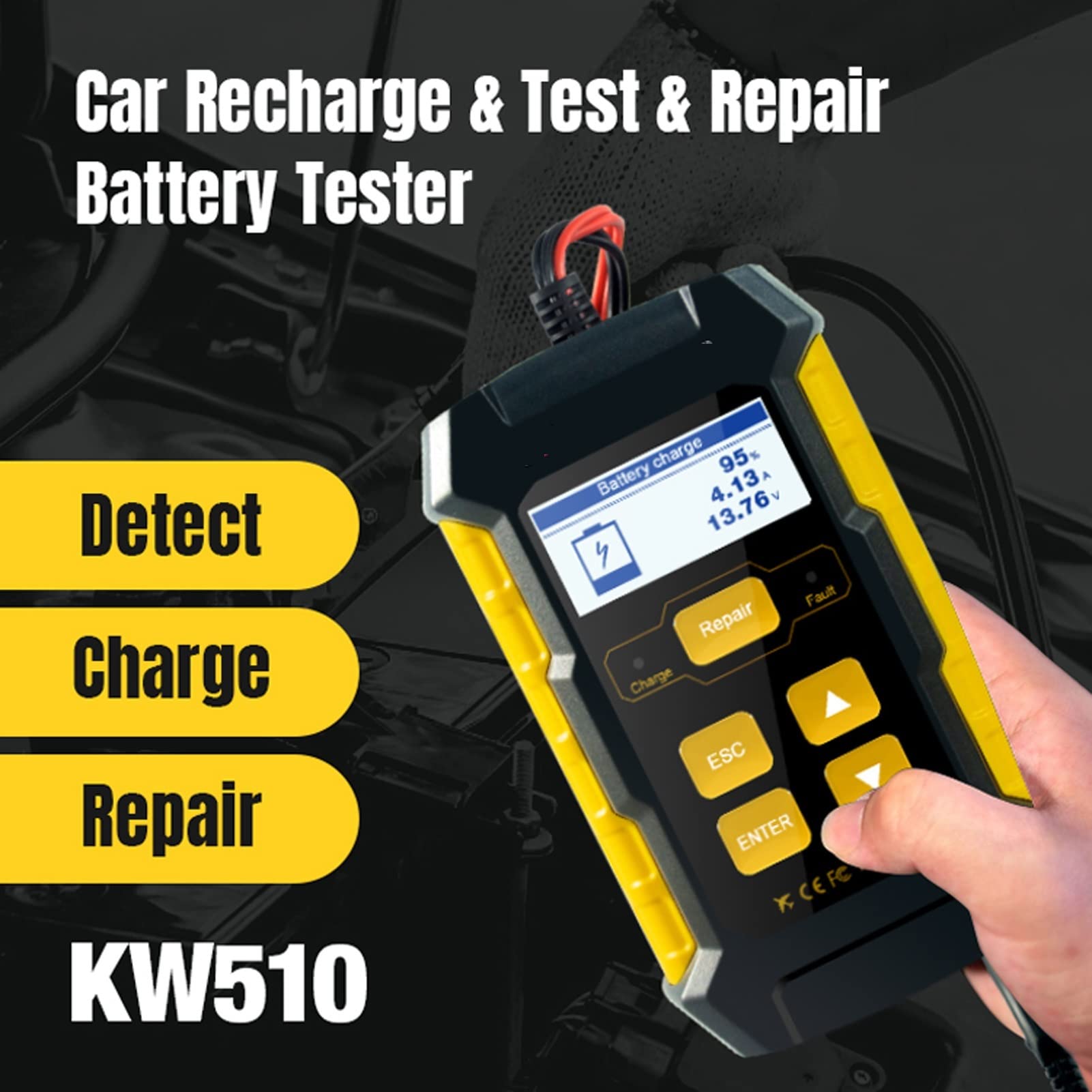 Tester baterii, KW510. Pełna automatyczna 1. 2V 5a. Tester samochodowy Tester akumulatorów Ładowarki Przyskulacyjne Naprawa do automatycznego układu Cranking/System Ładowania