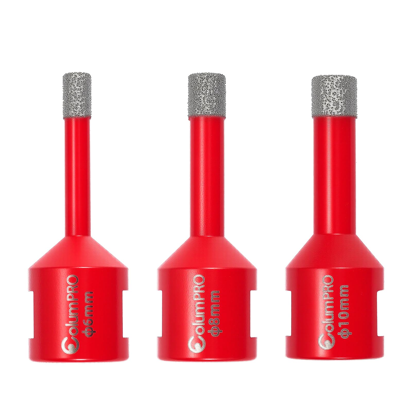 ColumPRO Diamond Drill Bit Set丨6、8、10mm丨, M14 Vacuum Brazed Dry Drilling Porcelain Tile Drill Bit for Ceramic Marble, Hard Materials