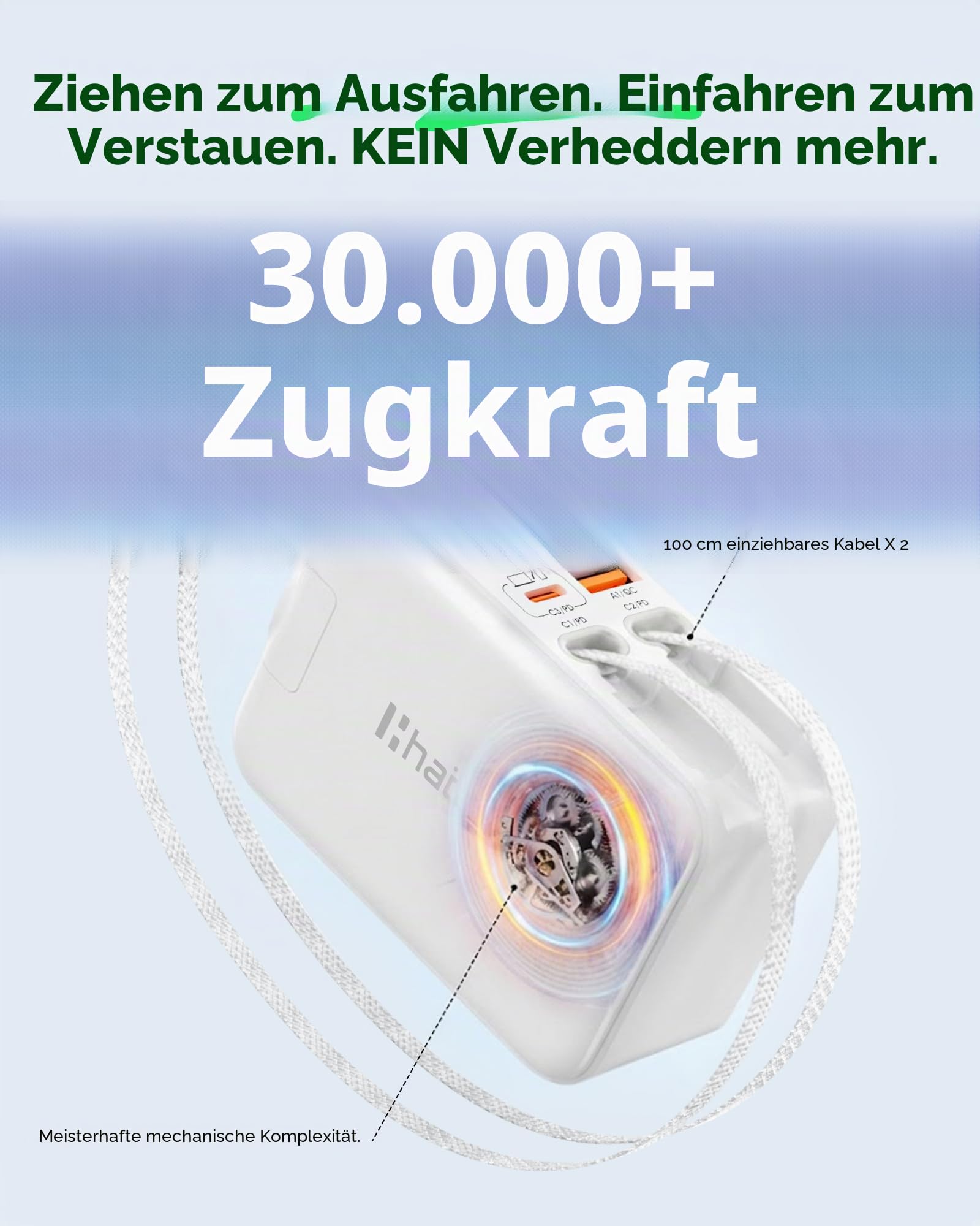 HATALKIN 5-in-1 Retractable Charger für Galaxy Watch 8/7/6 mit LED Display | 67W Usb C Ladegerät für Samsung, iPhone, [Nicht für die Apple Watch,etc], 90CM Einziehbares Ladekabel, GaN6-Sicherheitschip