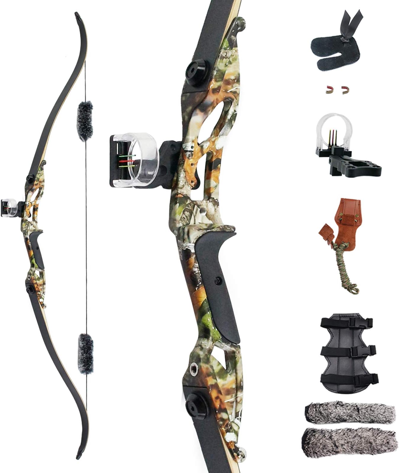 Topbows 56" Recurve Bow with 30" Max Draw 30 35 40 45 50lb Draw Weight Right Hand Outdoor Hunting Bows&Arrows Archery Set