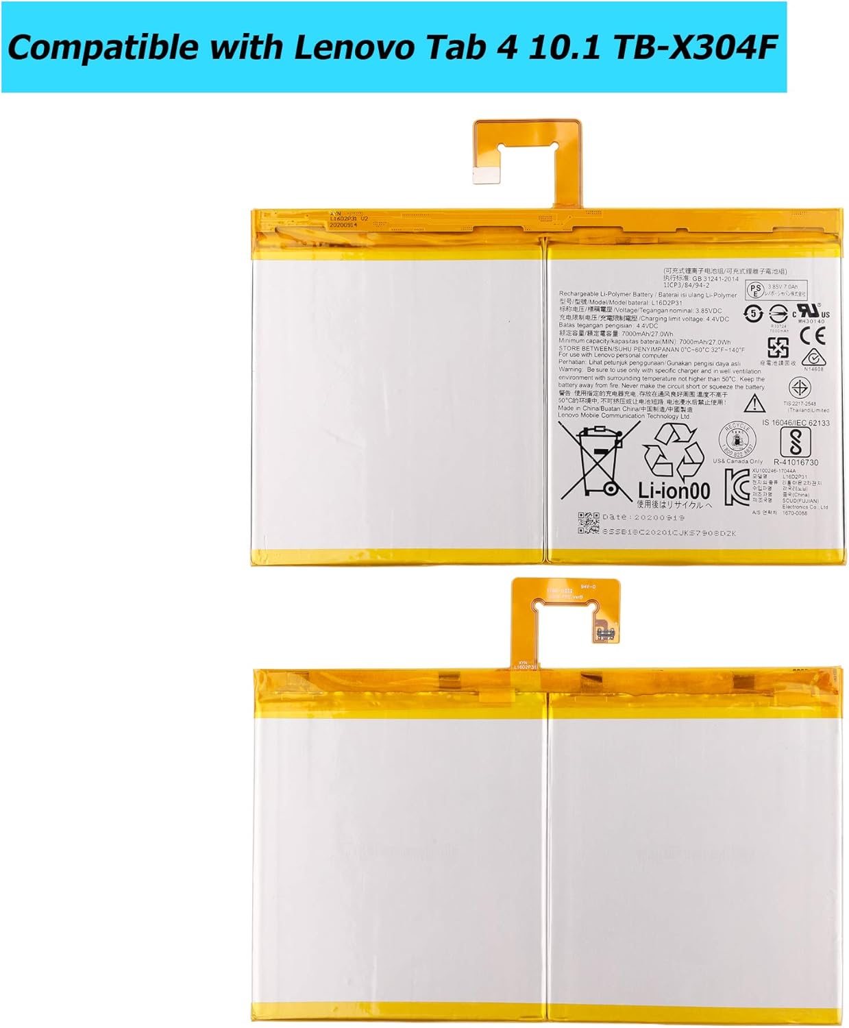 L16D2P31 Replacement Battery Compatible with Lenovo Tab 4 10.1 TB-X304F TB-X304L with Tools
