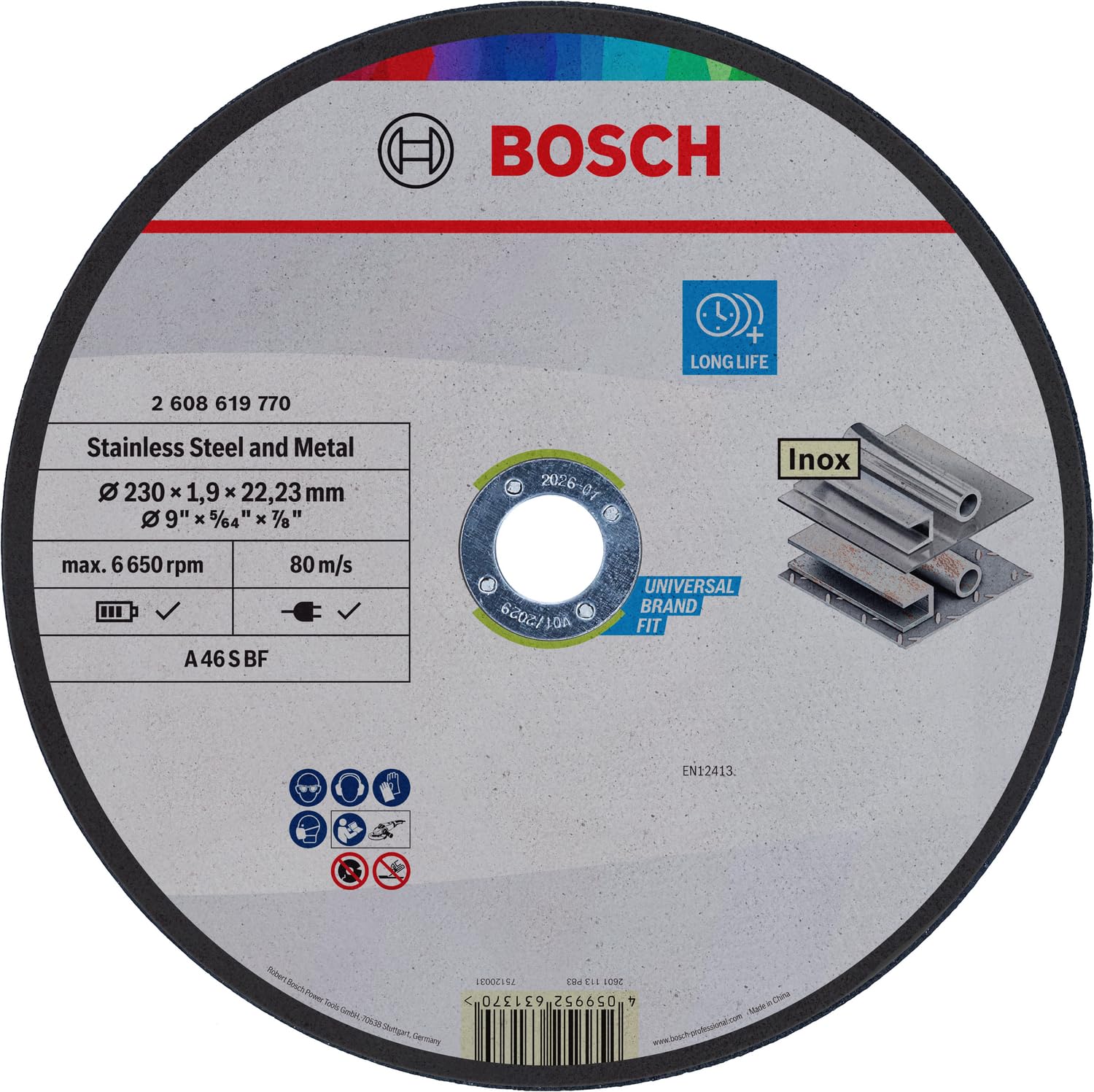 Bosch Professional 1x Standard for Metal Straight Cutting Disc (for Sheet Metal, Steel, Ø 230 x 1.9 x 22.23 mm, Accessories Angle Grinders)