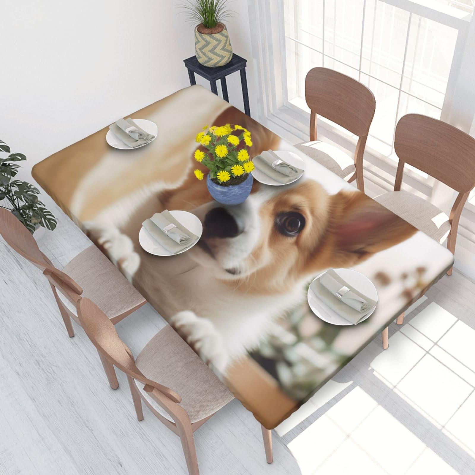 WPKJU Cute Corgi Cartoon Printed Tablecloths 4ft Rectangular Table Covers Washable Polyester Decorative Table Cloth for Dining Table Picnic Wedding