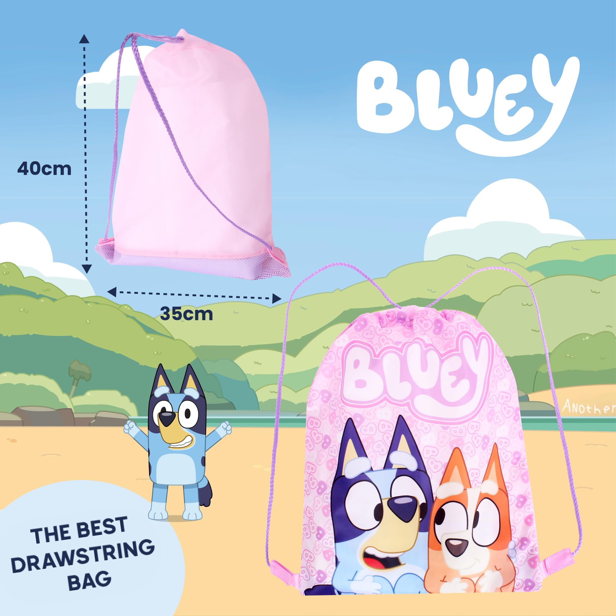 Bluey Girls Drawstring Bag – Pink Gym Sack Backpack Bingo – Kids School, Dance, Swimming, PE, or Sleepover Bag.