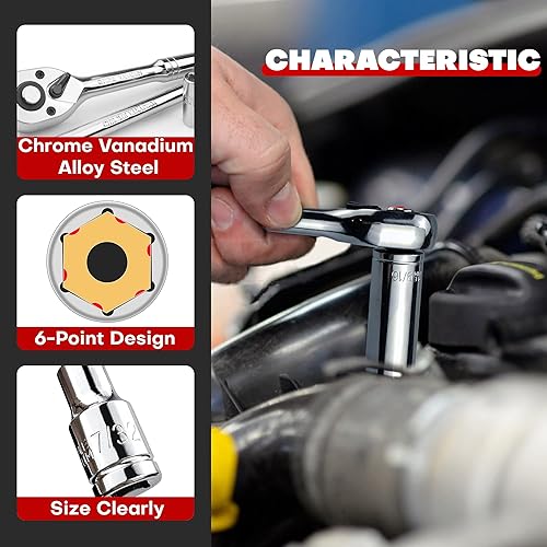 Miniatura 4 de Juego de 74 llaves de vaso de 14 de pulgada, juego de llaves maestras de 14 pulgadas con trinquetes, extensiones con juego de brocas de 14 de