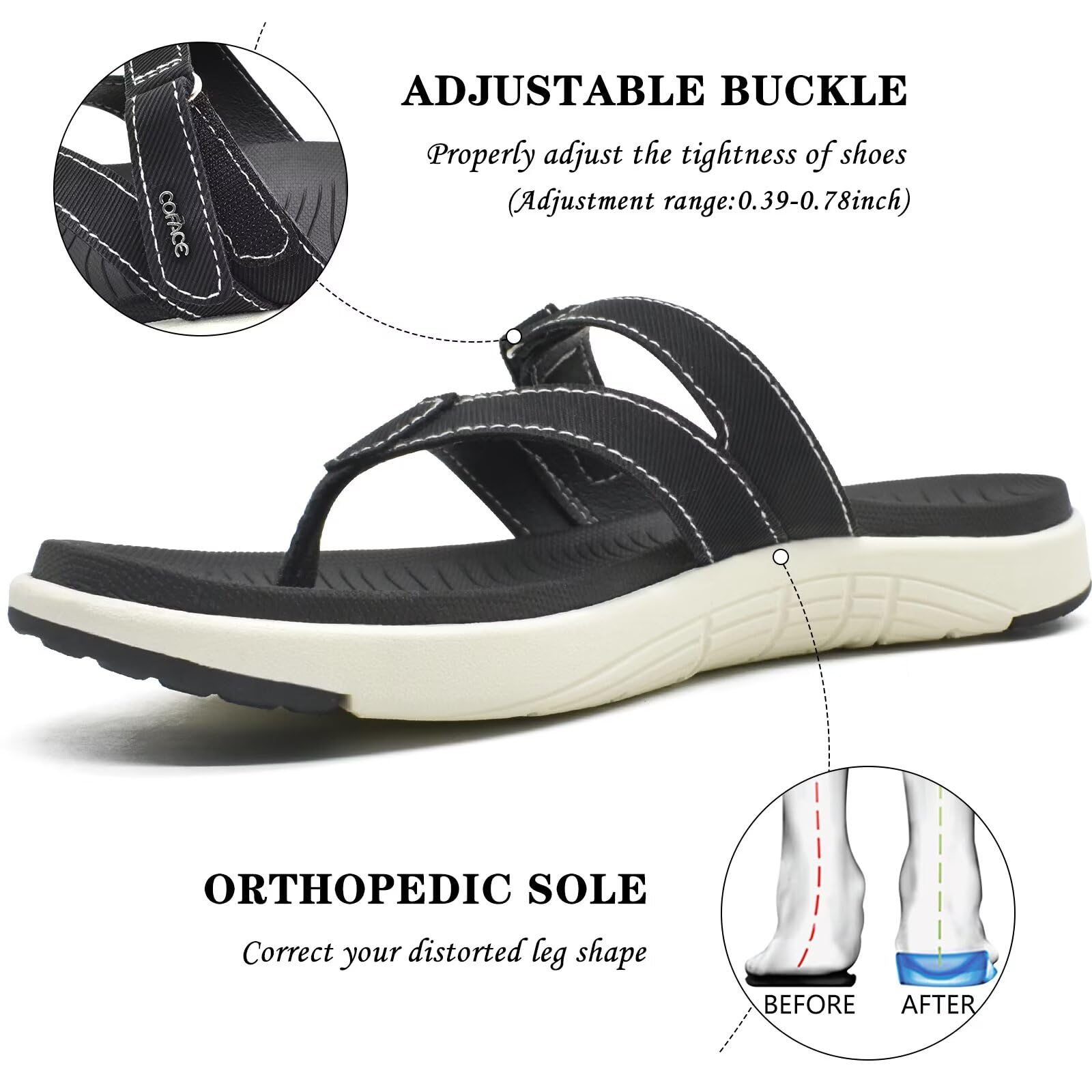 COFACE Infradito Donna Moda Ortopediche Estive Comode Pelle Cuoio Supporto Arco Plantare Flip Flop Doccia Spiaggia Piscina Aperte Leggere Eleganti Ciabatte Antiscivolo Gomma Suole